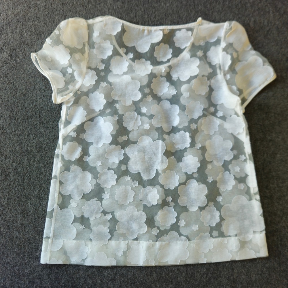 Orla Kiely Whimsical Top Sz M White Sheer Floral Applique Scoop Neck Twee Bridal - Picture 2 of 6